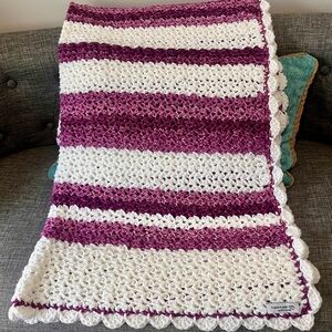 Handmade Purple and White Crocheted Baby Blanket